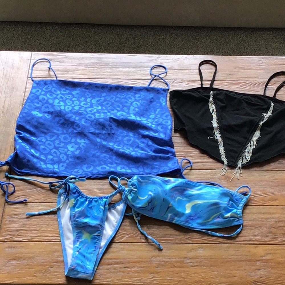 Women’s 4 piece Shein bundle, size large, 2 tops and bikini swimsuit